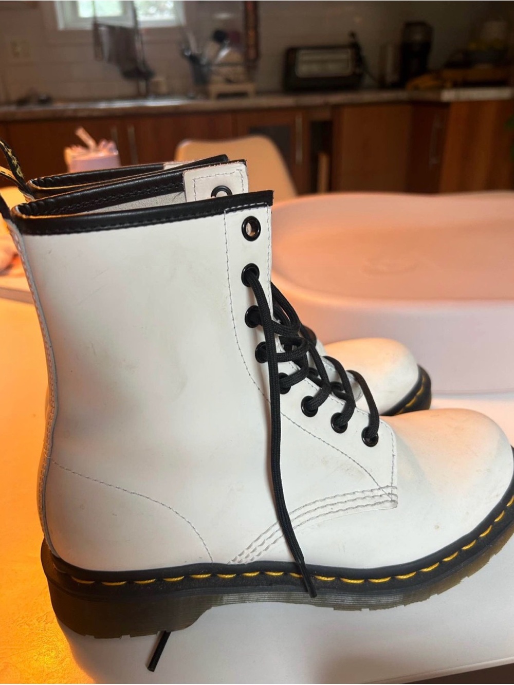 Dr. Martens White Lace-Up Combat Boots with Black Trim
